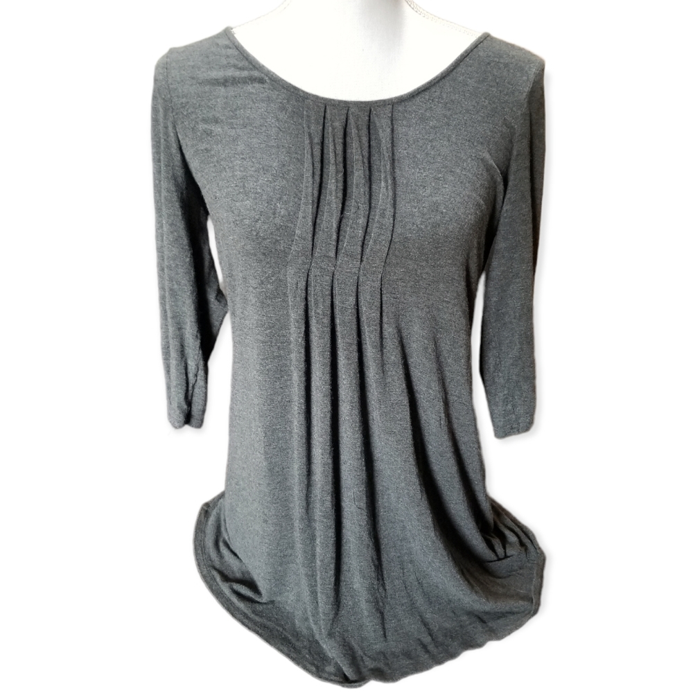 Eileen Fisher soft tunic-length top, 3/4 sleeve charcoal gray soft sz S/M